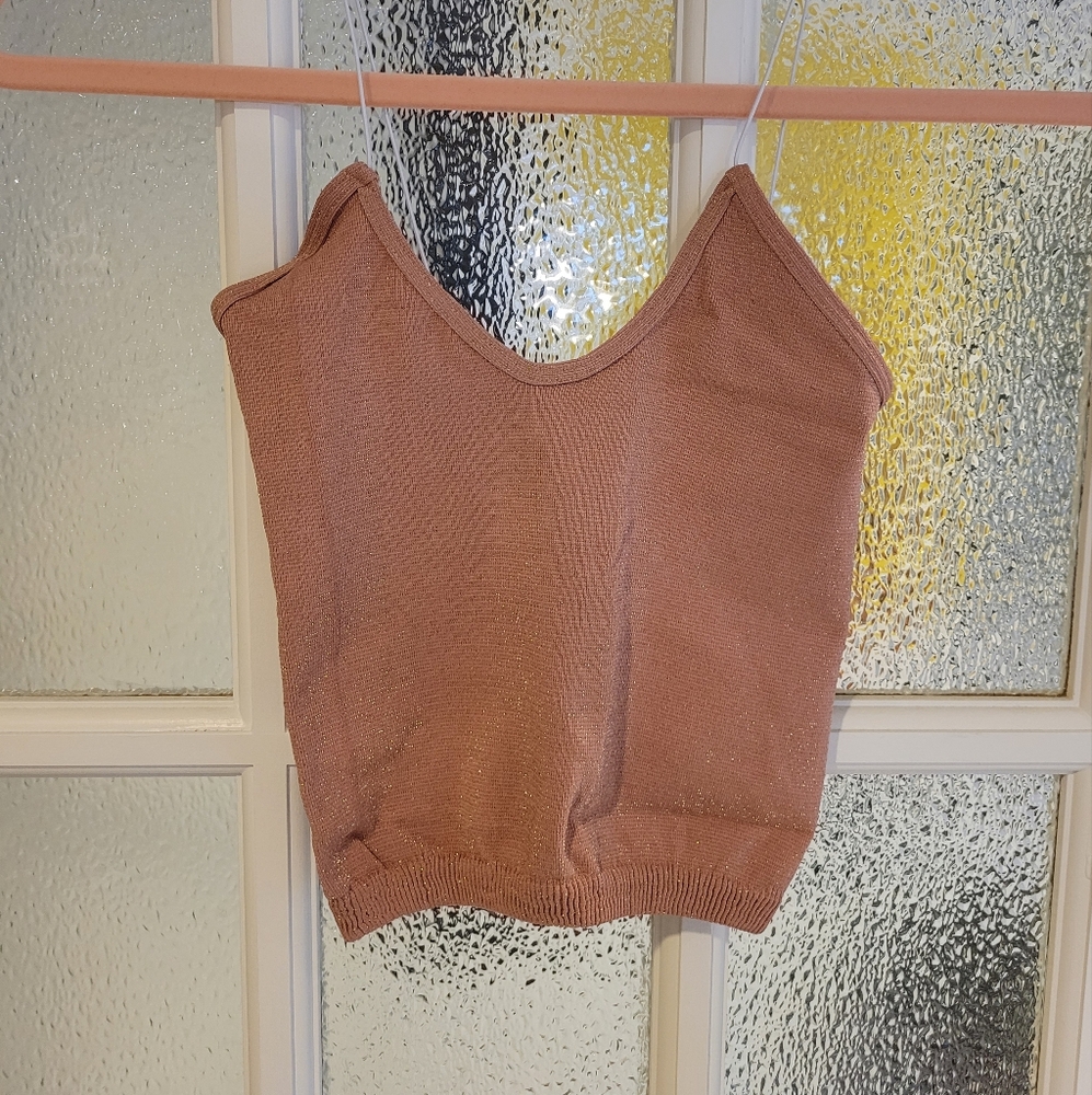 Free People Skinny Strap Brami Pink and Gold Sparkle